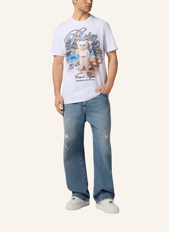 PHILIPP PLEIN Kurzarm-Rundhals-T-Shirt TEDDY WEISS