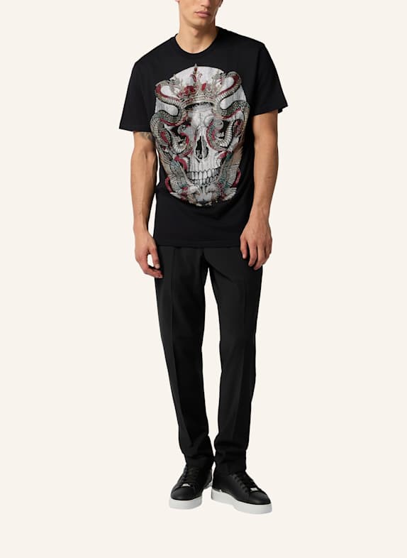 PHILIPP PLEIN Kurzarm-Rundhals-T-Shirt SNAKE SCHWARZ