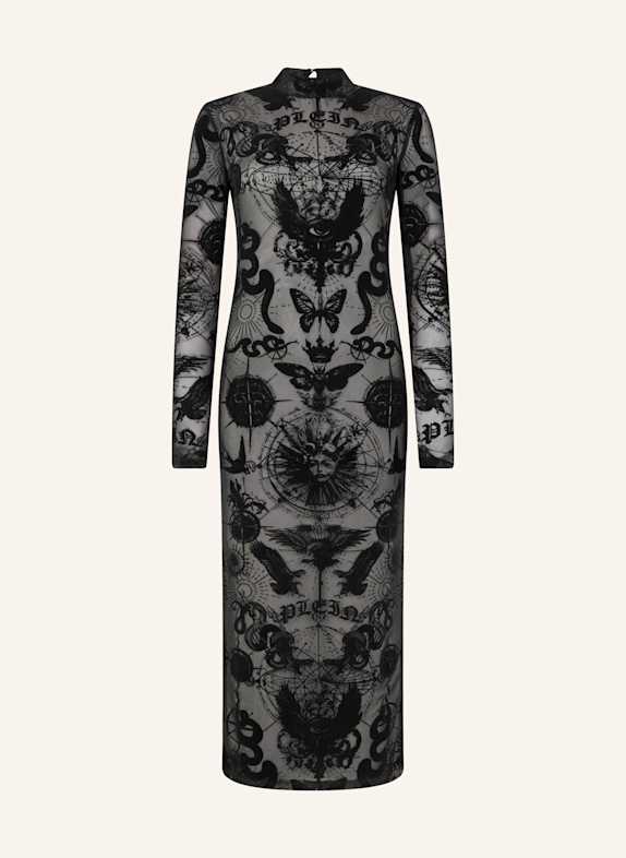 PHILIPP PLEIN PHILIPP PLEIN Open Back Maxi Dress Flock Butterfly Tattoo SCHWARZ