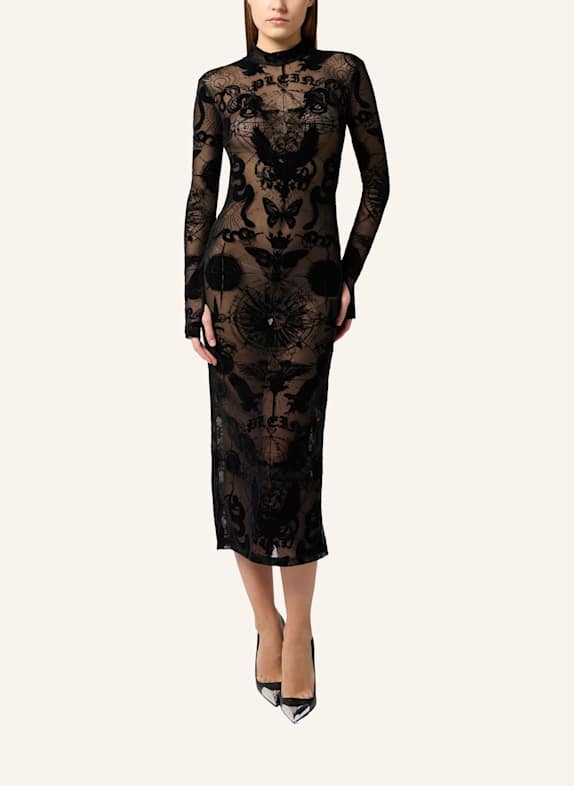 PHILIPP PLEIN PHILIPP PLEIN Open Back Maxi Dress Flock Butterfly Tattoo SCHWARZ