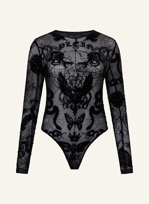 PHILIPP PLEIN PHILIPP PLEIN Long Sleeve Bodysuit Flock Butterfly Tattoo SCHWARZ