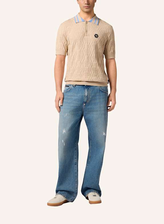 PHILIPP PLEIN Kurzarm-Rollkragenpullover MONOGRAM BEIGE