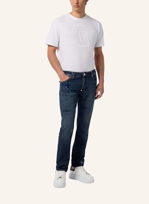 PHILIPP PLEIN Jeans mit Supergerader Schnitt STARS BLAU