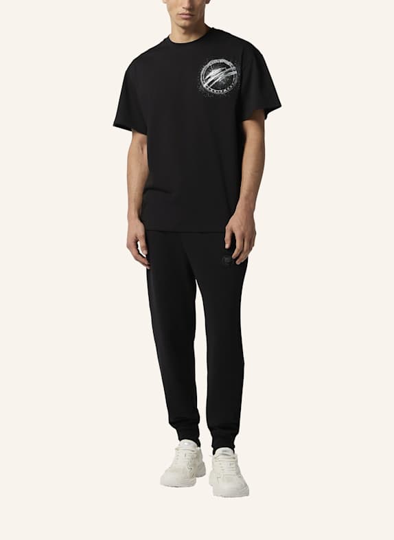 PLEIN SPORT Kurzarm-Rundhals-T-Shirt CHROME SCHWARZ / SILBER