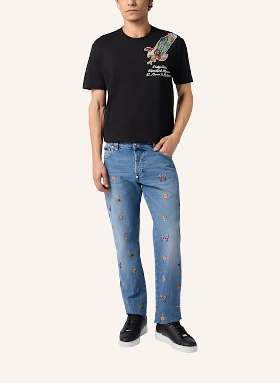 PHILIPP PLEIN Kurzarm-Rundhals-T-Shirt EAGLE SCHWARZ