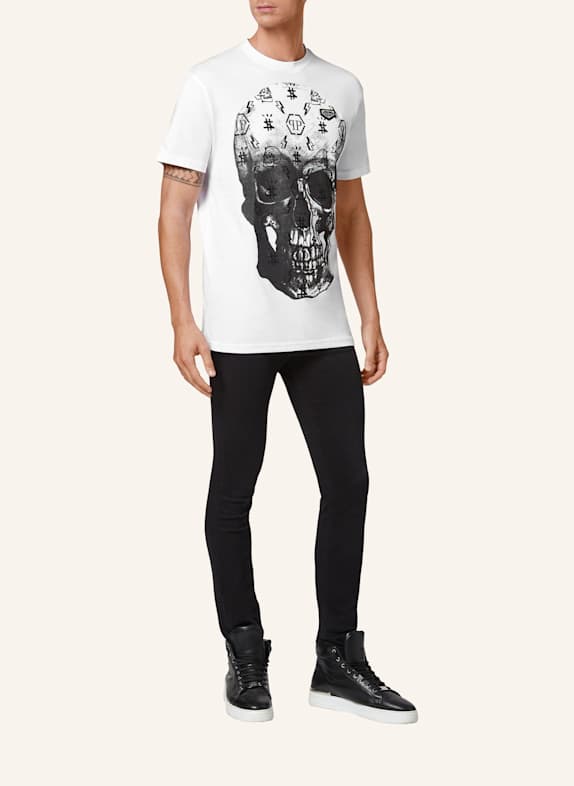PHILIPP PLEIN Rundhals-T-Shirt SKULL WEISS
