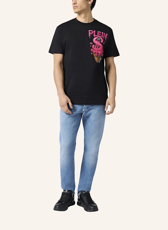 PHILIPP PLEIN Kurzarm-Rundhals-T-Shirt SCHWARZ