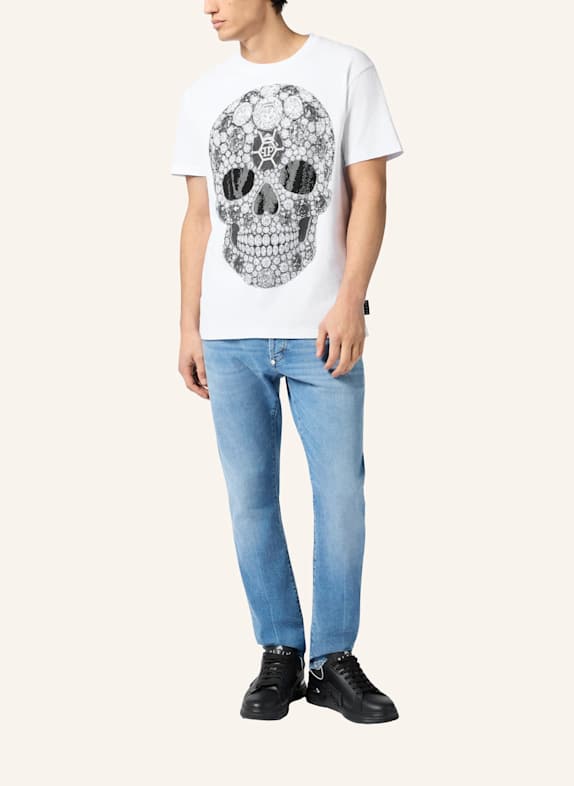 PHILIPP PLEIN Kurzarm-Rundhals-T-Shirt SKULL WEISS