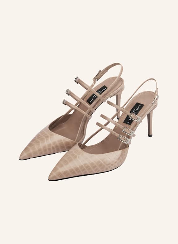 PHILIPP PLEIN PHILIPP PLEIN Cocco Print High Heels Slingbacks Skull Belts 9 BEIGE