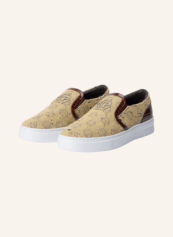 PHILIPP PLEIN Slip On Plattform MONOGRAM BRAUN