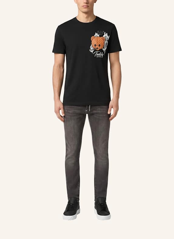 PHILIPP PLEIN Kurzarm-Rundhals-T-Shirt TEDDY SCHWARZ