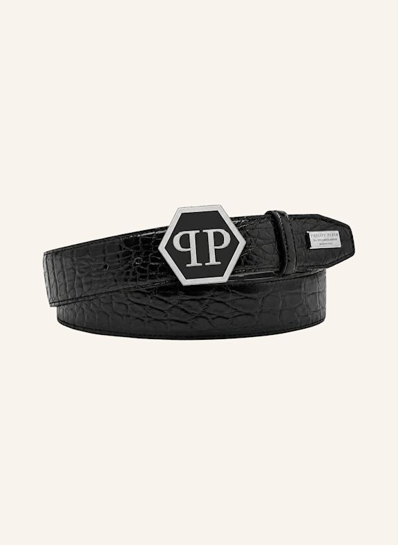 PHILIPP PLEIN Gürtel HEXAGON SCHWARZ / SILBER