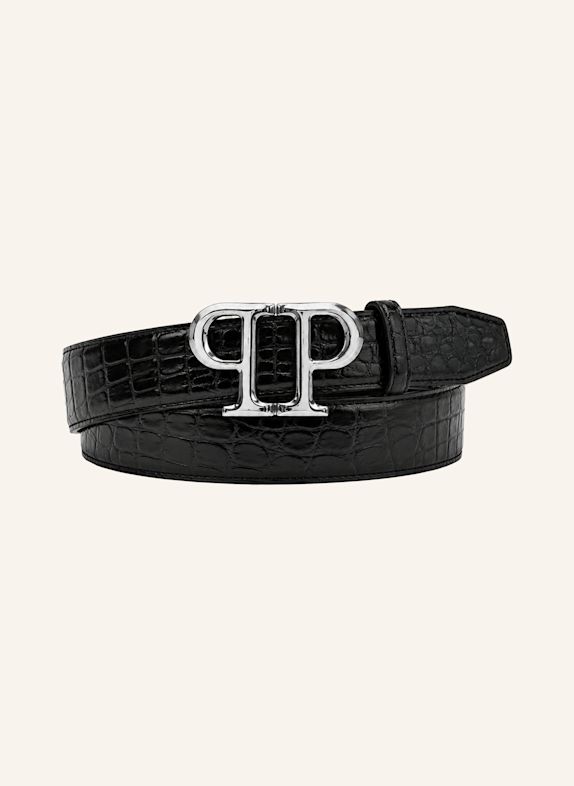 PHILIPP PLEIN Gürtel COCCO SCHWARZ / SILBER