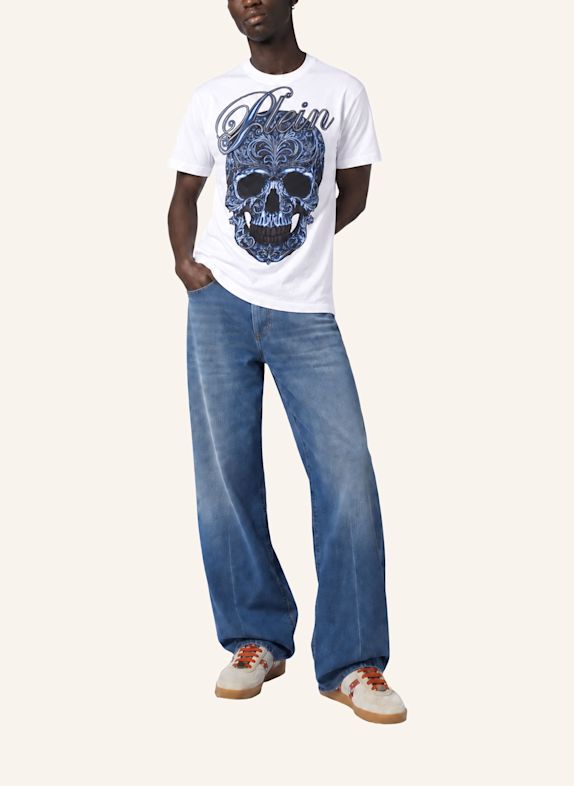 PHILIPP PLEIN Kurzarm-Rundhals-T-Shirt SKULL WEISS