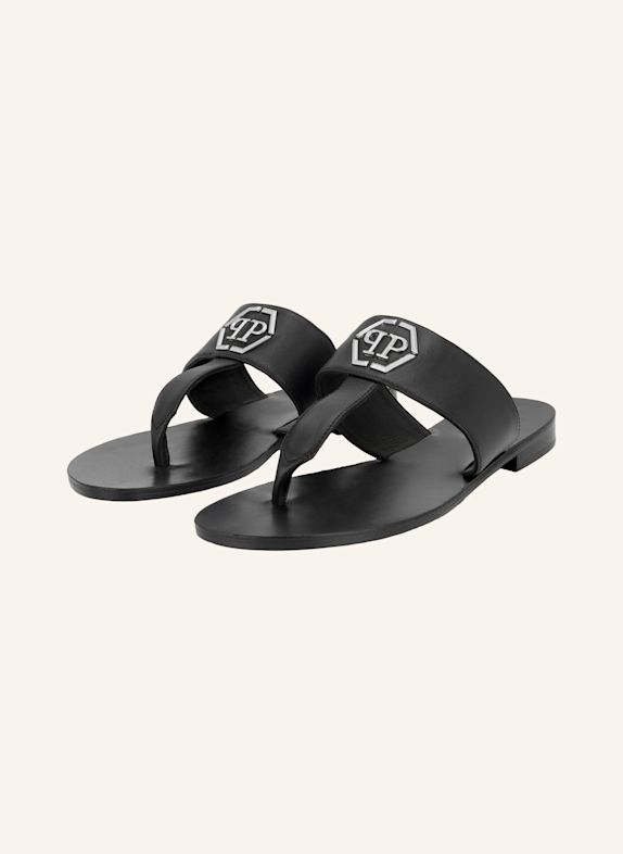PHILIPP PLEIN Flache Sandalen HEXAGON SCHWARZ
