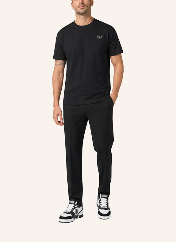 PHILIPP PLEIN Kurzarm-Rundhals-T-Shirt MONOGRAM SCHWARZ