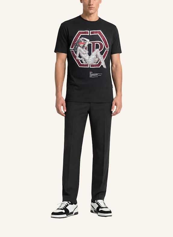 PHILIPP PLEIN Kurzarm-Rundhals-T-Shirt HEXAGON SCHWARZ