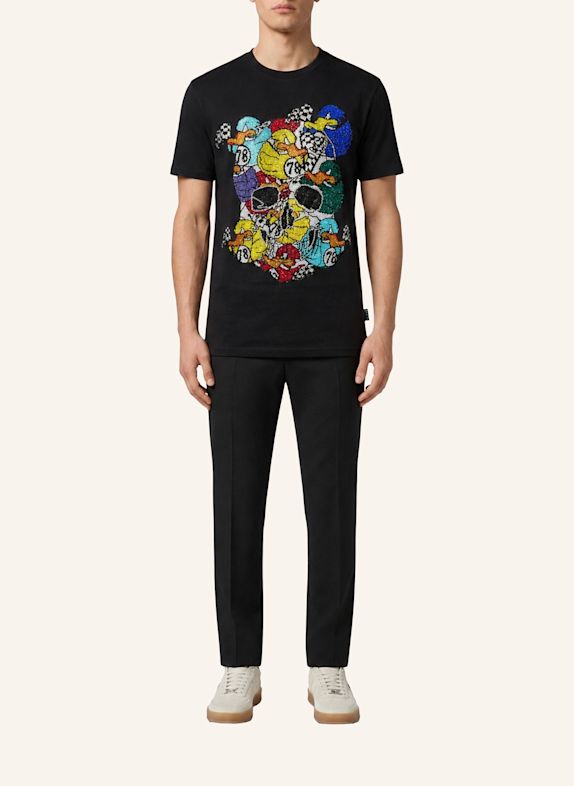 PHILIPP PLEIN Kurzarm-Rundhals-T-Shirt DUCK SCHWARZ