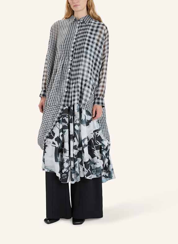 HIGH MUSKET - Asymmetrische Tunika aus schwarz-weißem Karo-Chiffon﻿ SCHWARZ