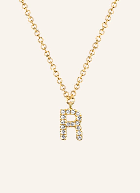Leaf INITIALIEN Halskette „R“ aus 14 Karat Gelbgold mit Diamanten GOLD