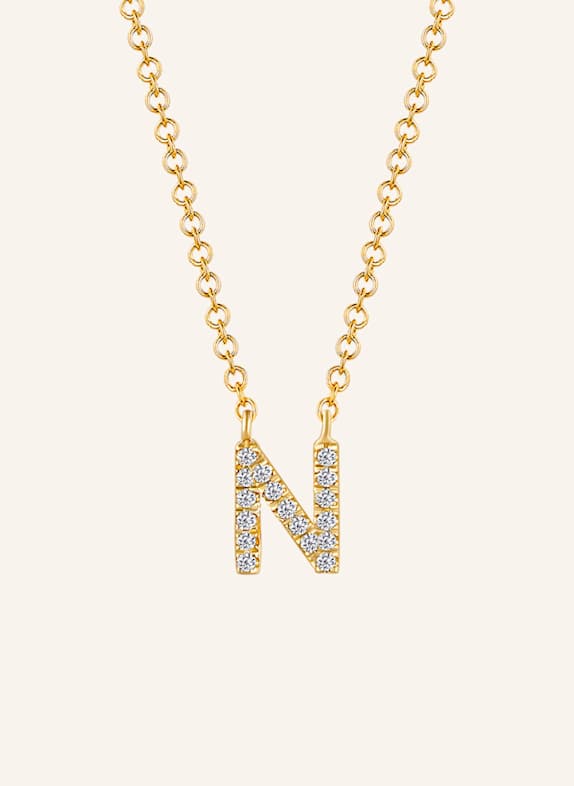 Leaf INITIALIEN Halskette „N“ aus 14 Karat Gelbgold mit Diamanten GOLD