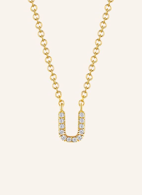 Leaf INITIALIEN Halskette „U“ aus 14 Karat Gelbgold mit Diamanten GOLD