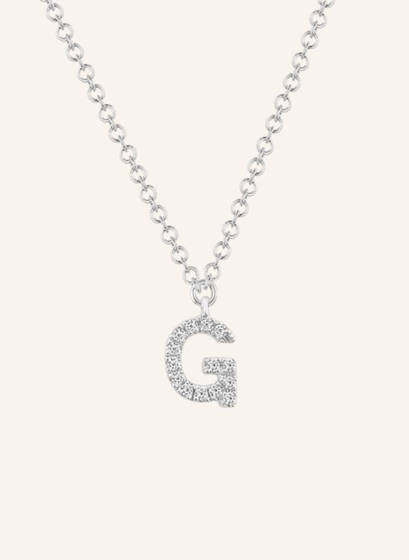 Leaf INITIALIEN Halskette „G“ aus 14 Karat Weißgold mit Diamanten WEISSGOLD