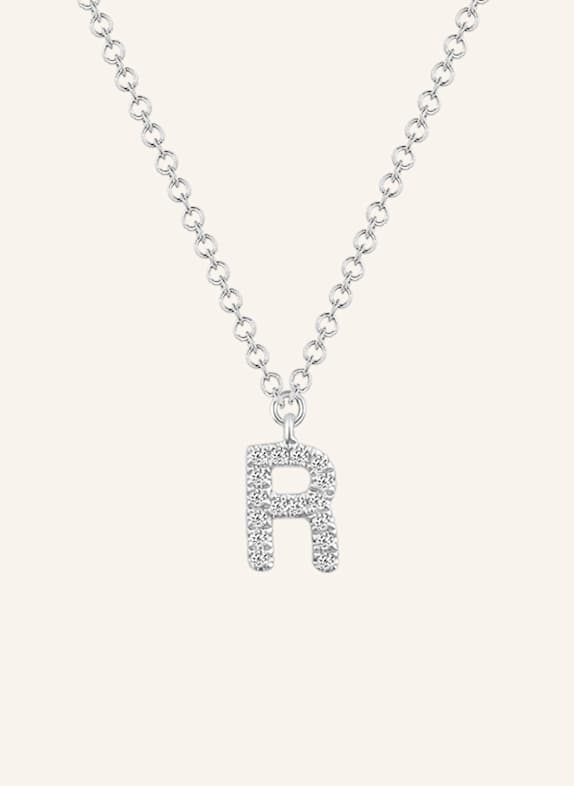 Leaf INITIALIEN Halskette „R“ aus 14 Karat Weißgold mit Diamanten WEISSGOLD