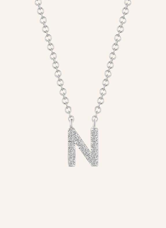 Leaf INITIALIEN Halskette „N“ aus 14 Karat Weißgold mit Diamanten WEISSGOLD