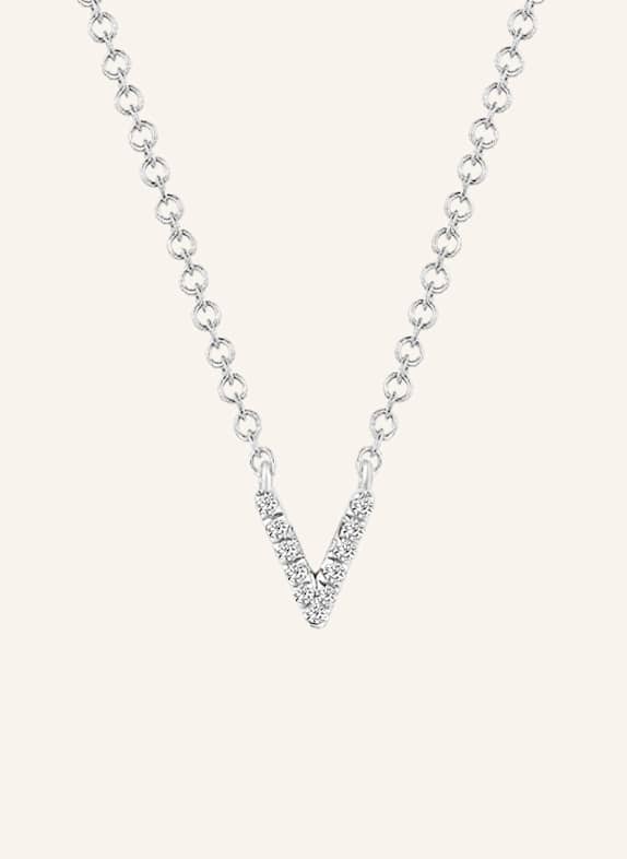 Leaf INITIALIEN Halskette „V“ aus 14 Karat Weißgold mit Diamanten WEISSGOLD