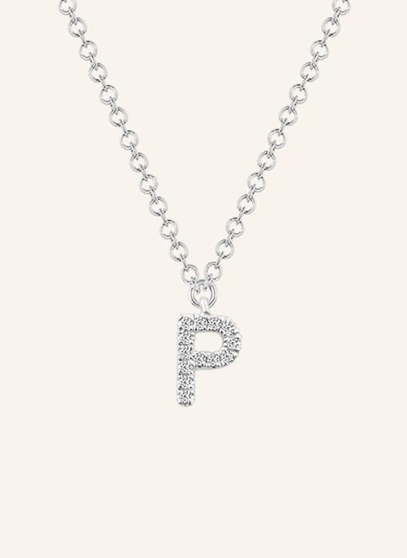 Leaf INITIALIEN Halskette „P“ aus 14 Karat Weißgold mit Diamanten WEISSGOLD
