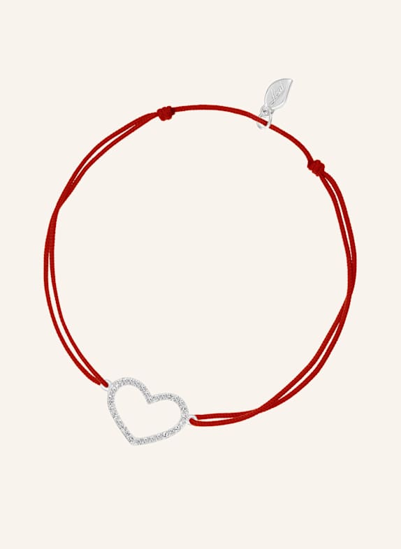 Leaf Freundschaftsarmband HEART aus 18 Karat Weißgold mit Diamanten ROT
