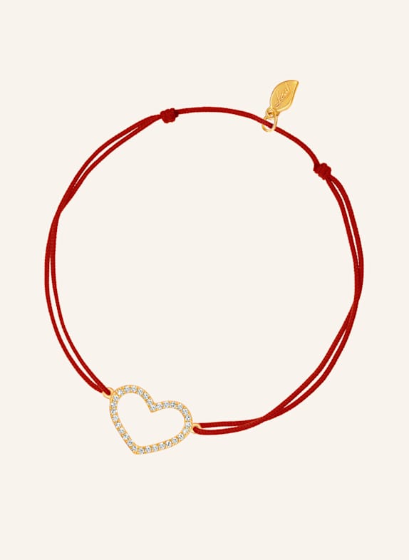Leaf Freundschaftsarmband HEART aus 18 Karat Gelbgold mit Diamanten ROT