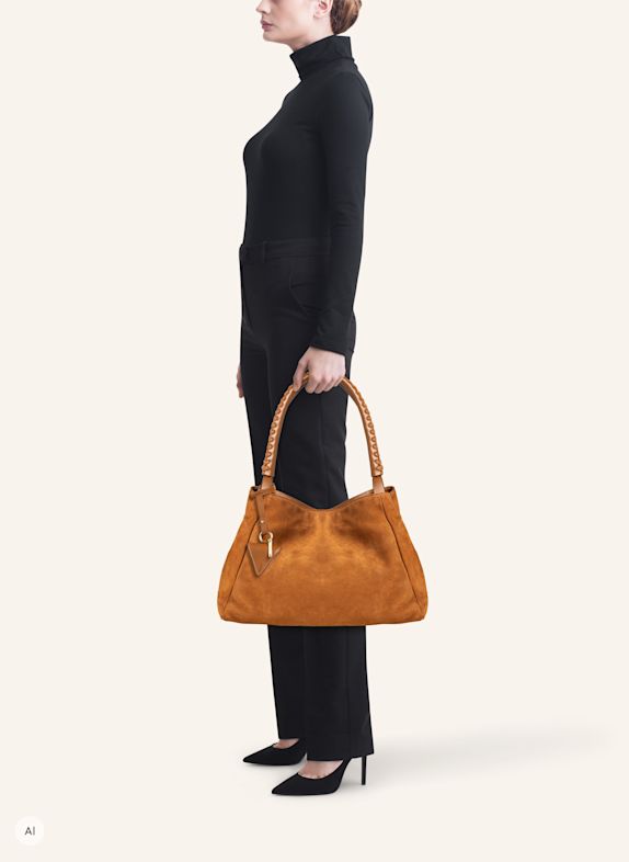 Parise '09' Handbag WITHOUT FRINGE, LARGE COGNAC