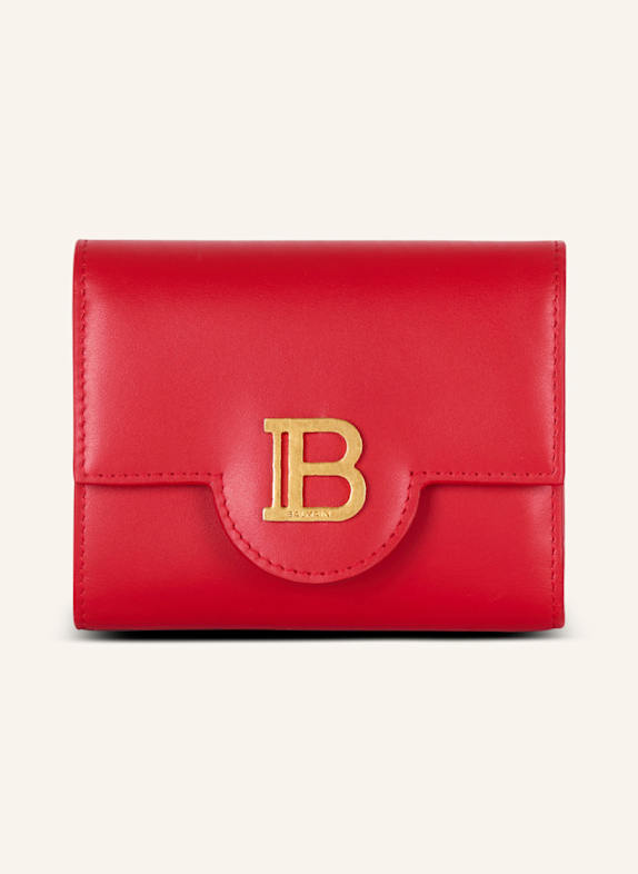 BALMAIN Dreifachfaltbrieftasche B-Buzz aus bedrucktem Kalbsleder ROT