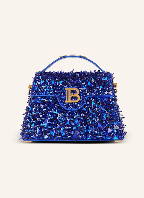 BALMAIN Tasche B-Buzz Dynasty aus Leder und besticktem Satin BLAU