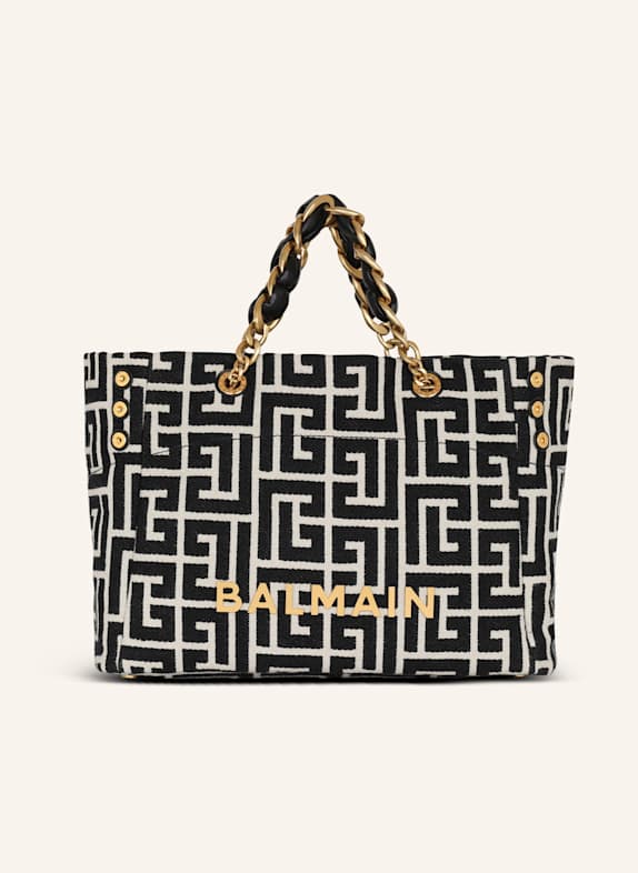 BALMAIN Shopper 1945 Soft aus Jacquard-Canvas mit Monogramm PB Labyrinthe SCHWARZ