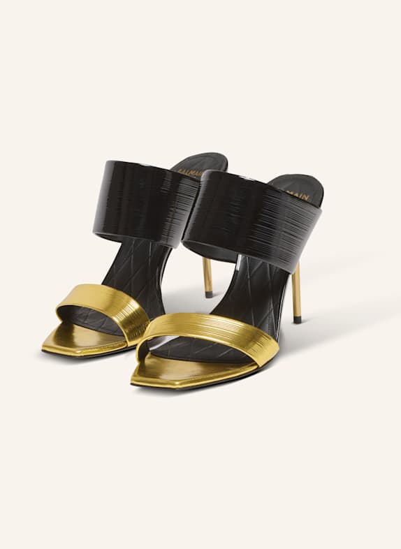 BALMAIN Pantoletten PB aus gestreiftem Leder SCHWARZ