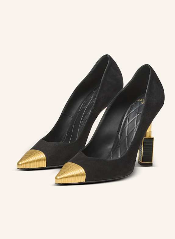 BALMAIN Pumps Lipstick aus Wildleder und Messing SCHWARZ