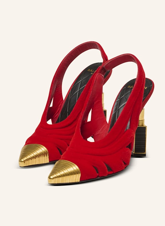 BALMAIN Pumps Lipstick aus Wildleder und Messing ROT