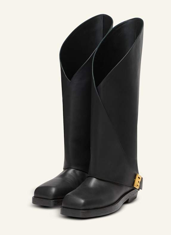 BALMAIN Flache Stiefel Twist aus Leder SCHWARZ