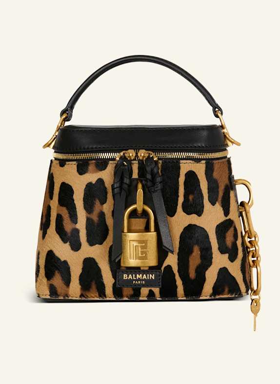 BALMAIN Pulse Beautycase aus Leder mit Leopardenmuster BRAUN