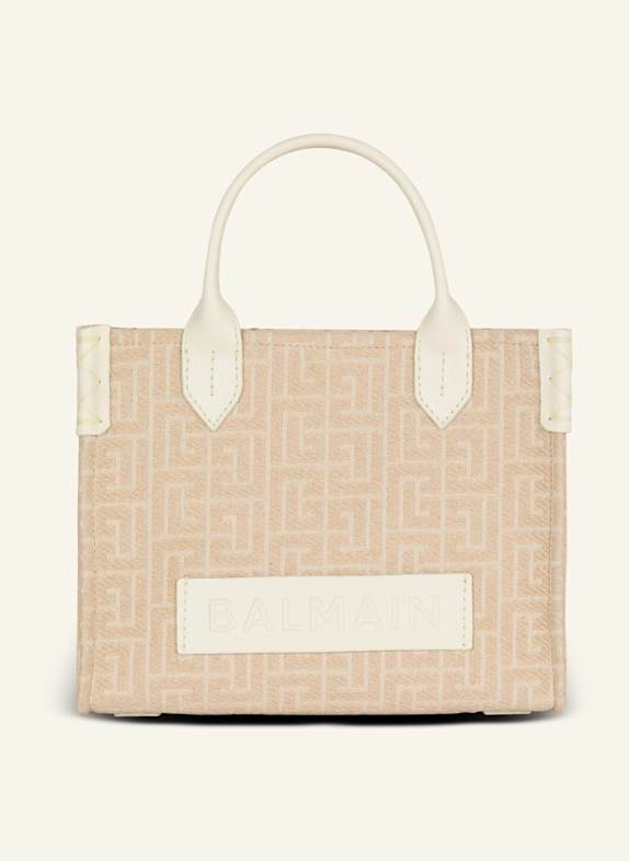 BALMAIN Kleiner Shopper B-Army aus Canvas mit Monogramm-Muster und Leder BEIGE