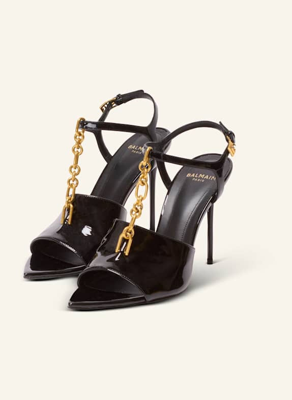 BALMAIN Sync Sandalen aus Lackleder mit Absatz SCHWARZ