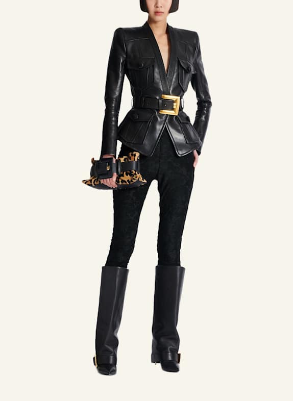 BALMAIN Anthem Mini-Tasche aus „Pony“-Leder mit Leopardenmuster BRAUN