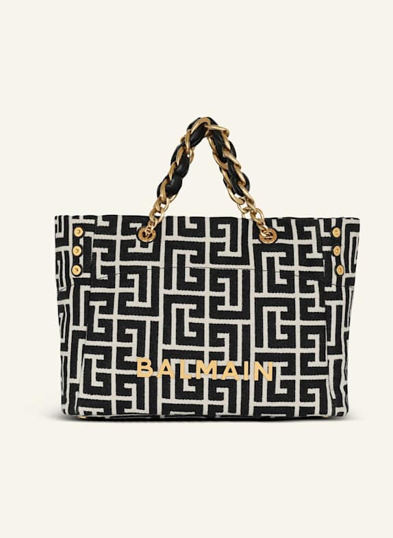 BALMAIN Shopper 1945 Soft aus Jacquard-Canvas mit PB-Monogramm SCHWARZ