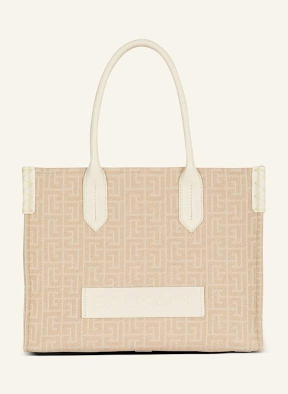 BALMAIN Shopper B-Army 36 aus Jacquard-Canvas mit Monogramm-Muster und Leder BEIGE