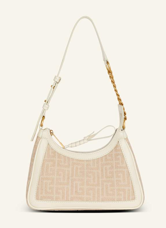 BALMAIN Schultertasche B-Army aus Jacquard-Canvas mit Monogramm-Muster und Leder BEIGE