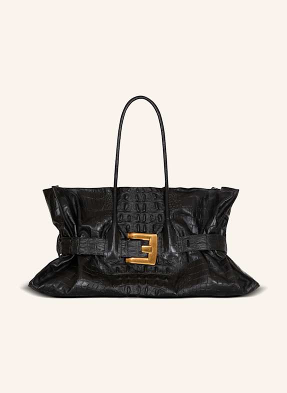BALMAIN XL-Tasche Anthem aus Kalbsleder mit Kroko-Prägung SCHWARZ