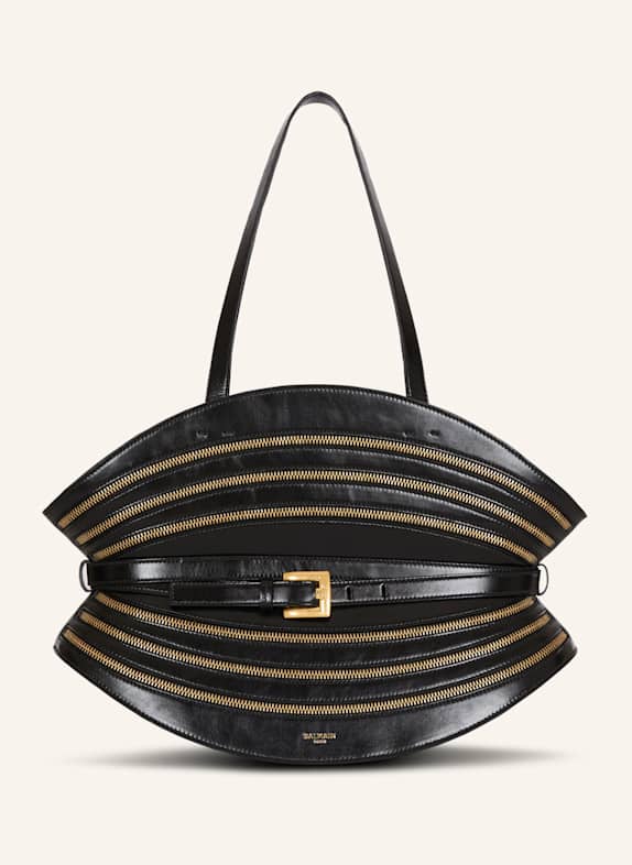 BALMAIN Mittelgroße Tasche Shuffle mit Reißverschlüssen aus Kalbsleder SCHWARZ